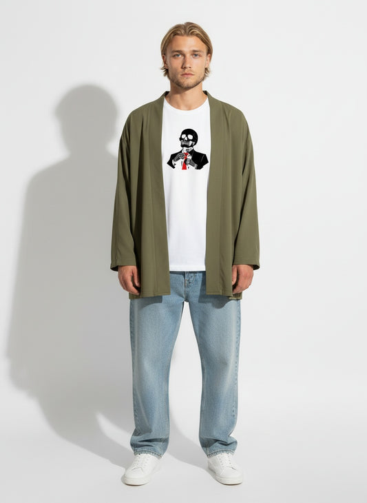 Full body view of the model wearing SK TSHIRT