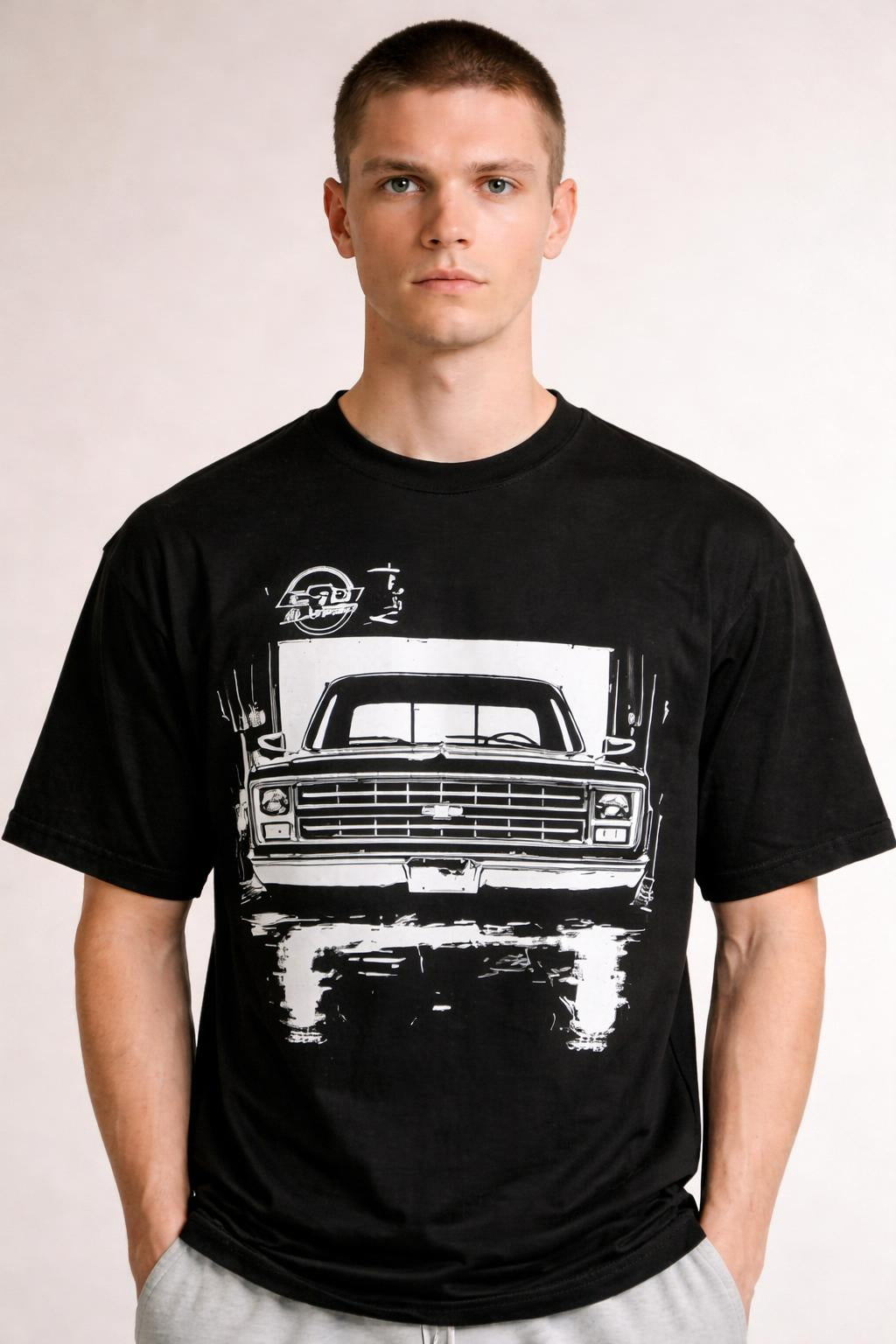 Close-up of the model wearing C-10 FRONT