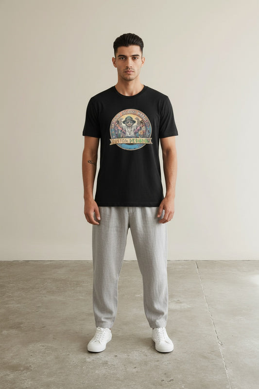 Full body view of the model wearing LIL MAN