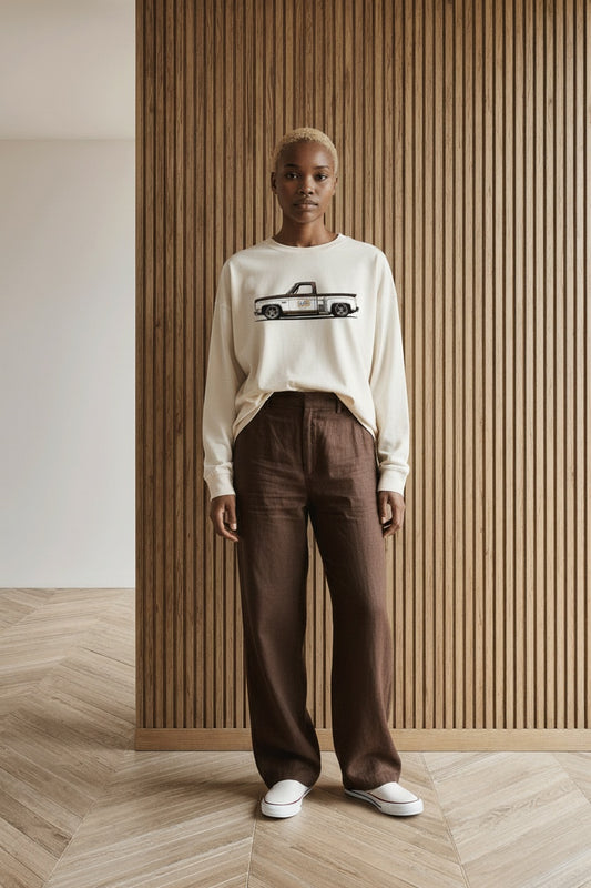 Full body view of the model wearing STEPSIDE