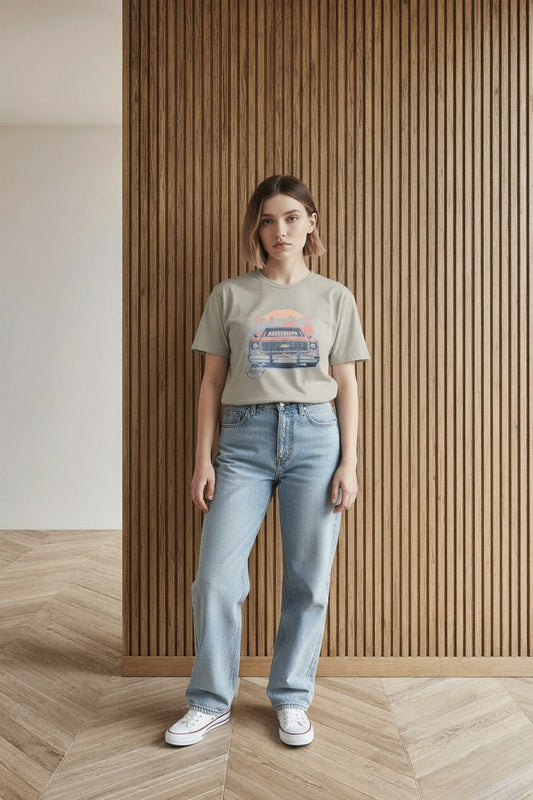 Full body view of the model wearing C-10 PALM TREES